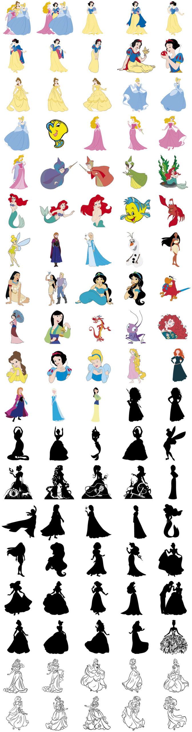 Disney Princesses svg, Disney Princesses png, Disney Princesses dxf ...