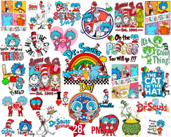 Dr Seuss Day Png Bundle, Cat in the hat Png, Dr Seuss Birthday Png