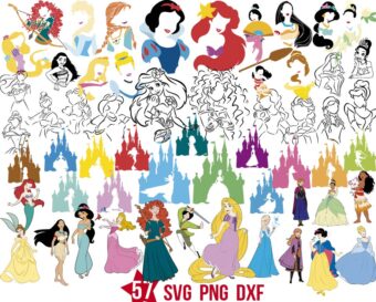 Disney Princess Svg Bundle, Princess Outline Svg Png Bundle