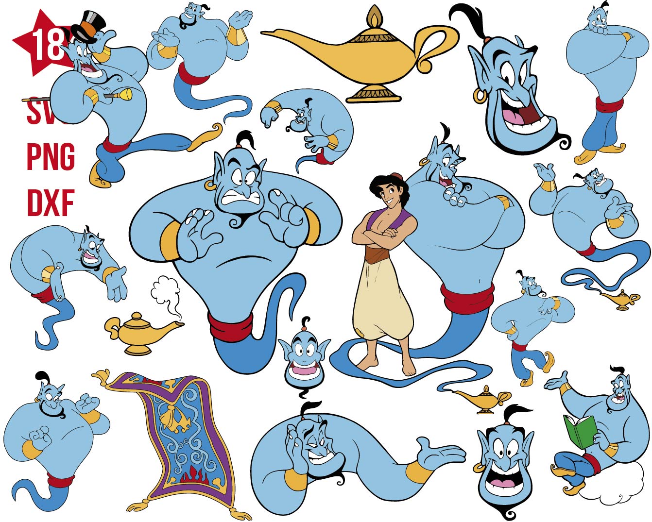 Genie Aladdin svg, Genie png, Genie dxf, Aladdin svg, Jasmine svg