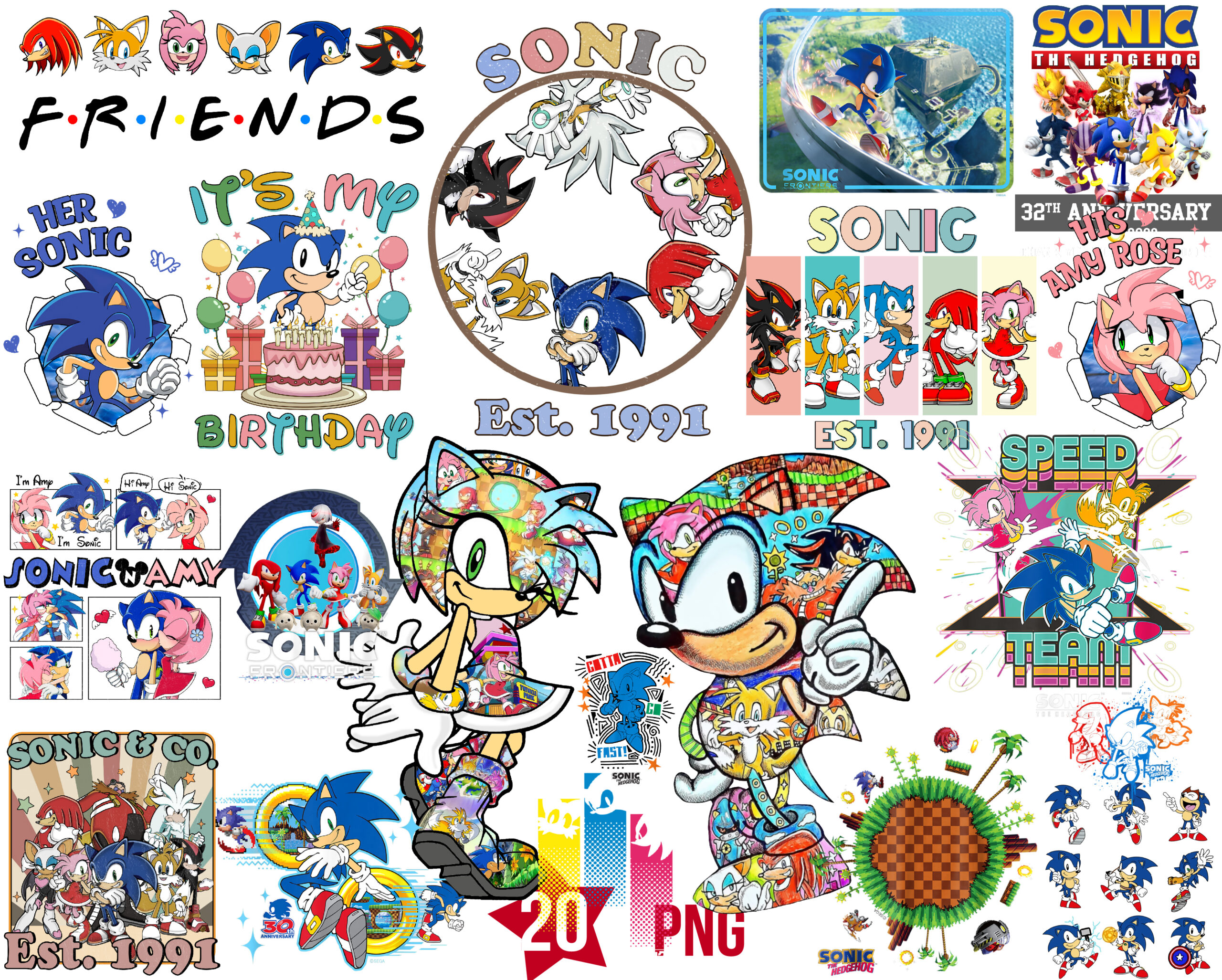 Sonic Birthday Png Bundle, Sonic The Hedgehog Png, Sonic & Co Est 1991 Png, Sonic And Friends Png