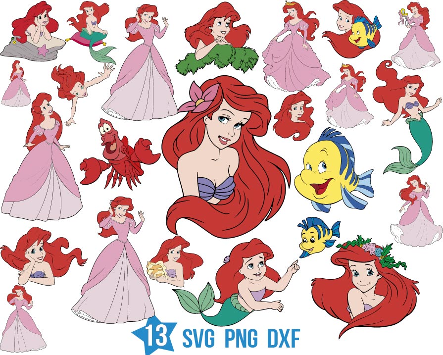 Disney Princess Ariel, little mermaid for girls | BOXMEDIART Svg Cut ...