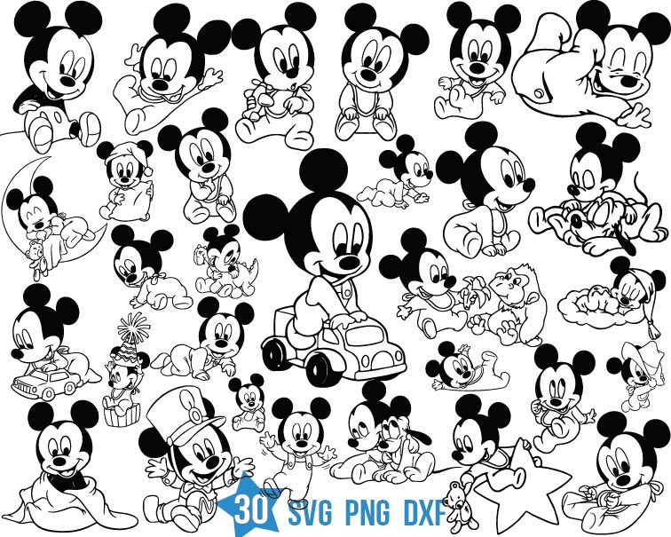 Baby Mickey Outline svg, Disney mouse babies party png | BOXMEDIART Svg ...