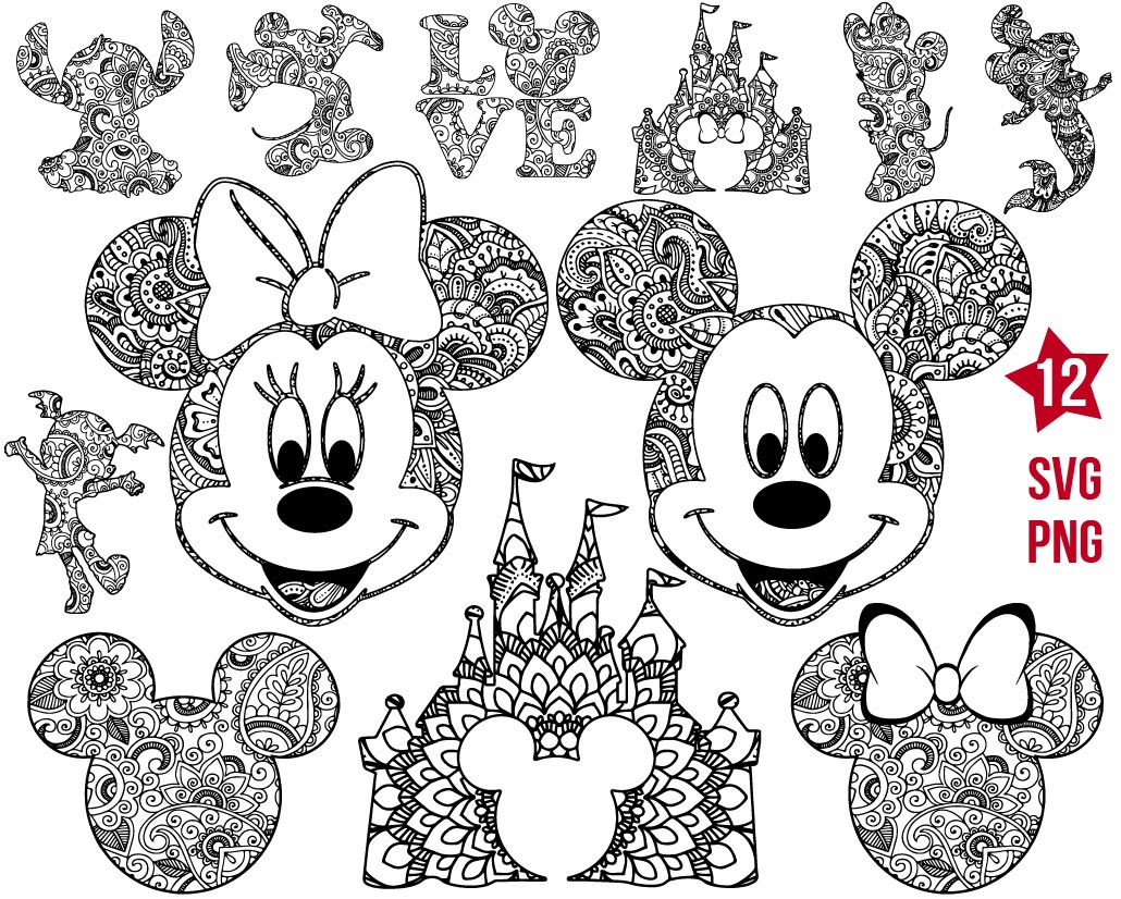 Disney mandala svg, castle mandala, Mickey mandala, Minnie mandala ...