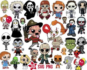 Chibi for Kids Horror Movie Halloween Svg Bundle