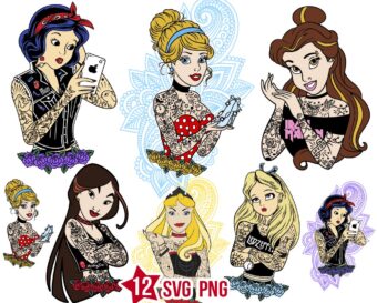 Tattooed Disney Princess Svg, Punk Princess Svg