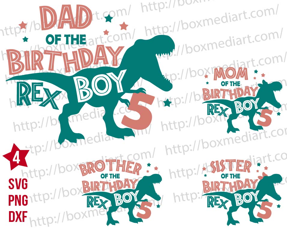 Bundle Birthday Boy Family Dino Rex Template Svg Png