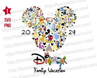 Disney Characters Svg Png, Mickey Head Svg, Disney Family Vacation 2024 Svg