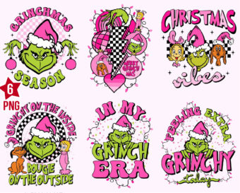 Bundle Retro Pink Grinch Christmas Png, Pink Grinchmas Png