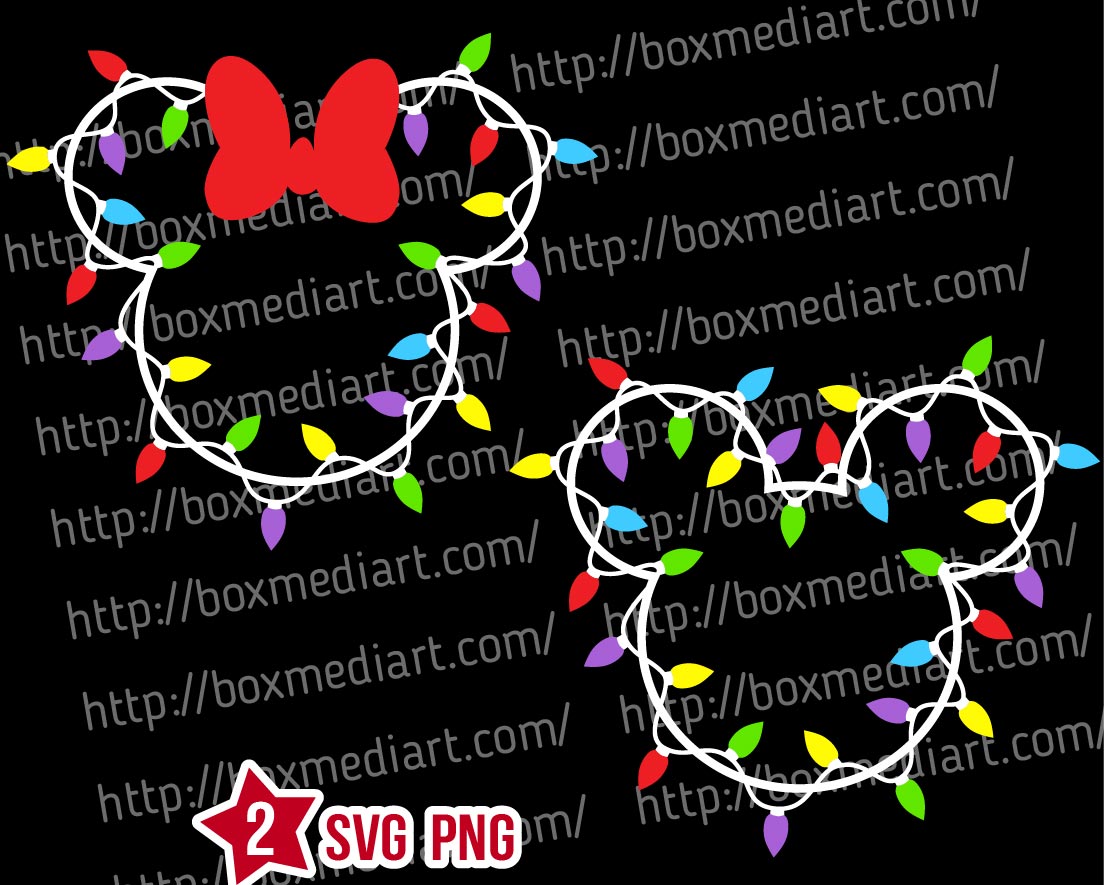 Mickey Christmas Lights Svg Png, Disney Mouse Lights Svg | BOXMEDIART