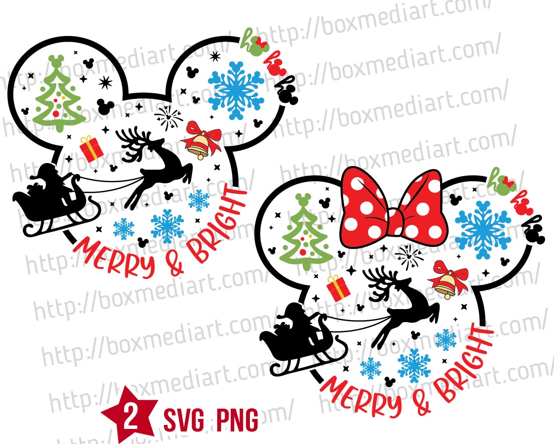 Mickey Merry & Bright Svg Png, Disney Mouse Christmas Svg