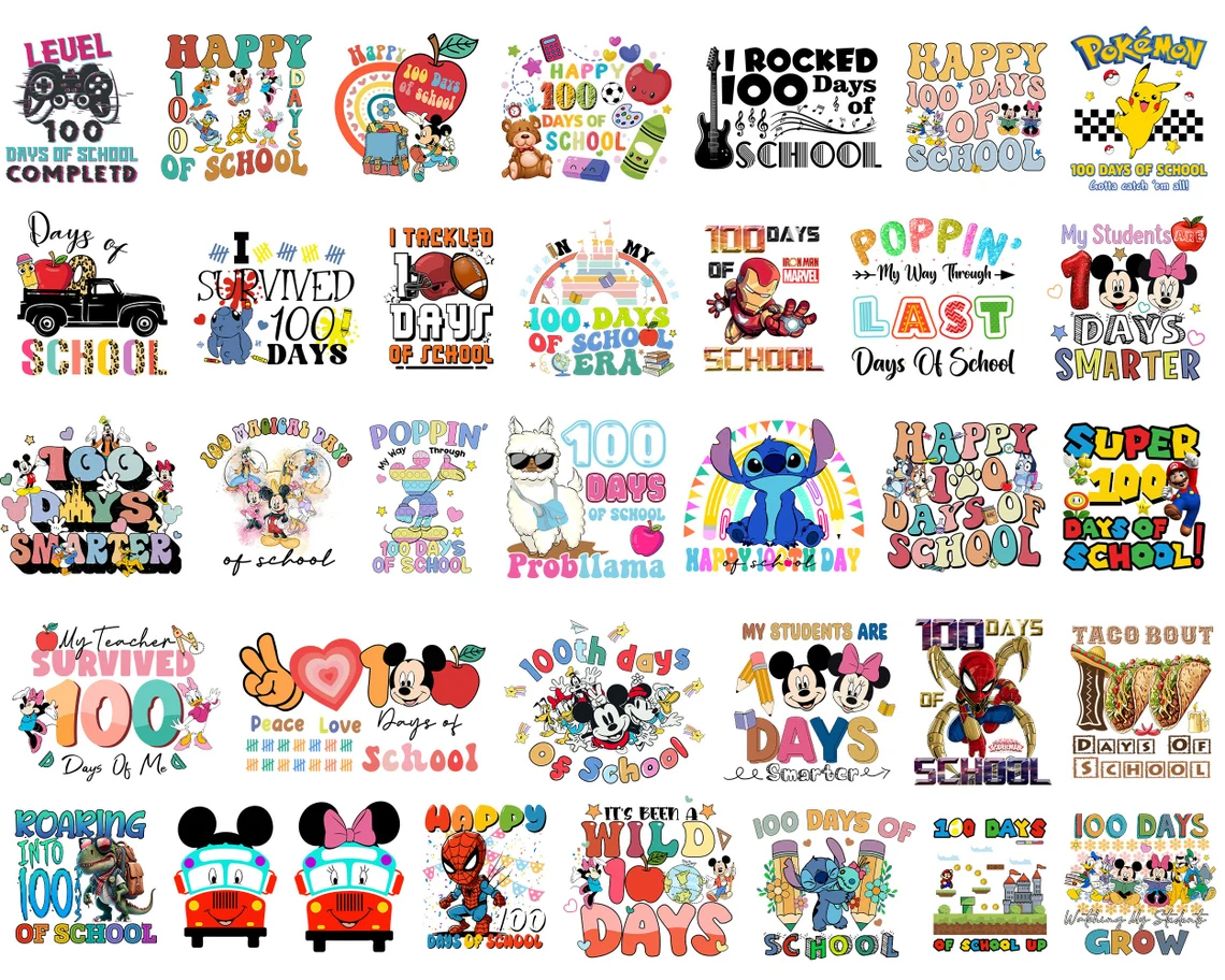 Mega Bundle 100 Days Of School Png Svg, Mickey Mouse and Friend Svg