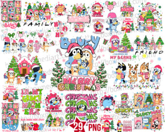 Create festive magic with our Pink Bluey Family Christmas PNG Bundle! Ideal for Cricut, DIY crafts, shirt printing, and joyful holiday decorations.