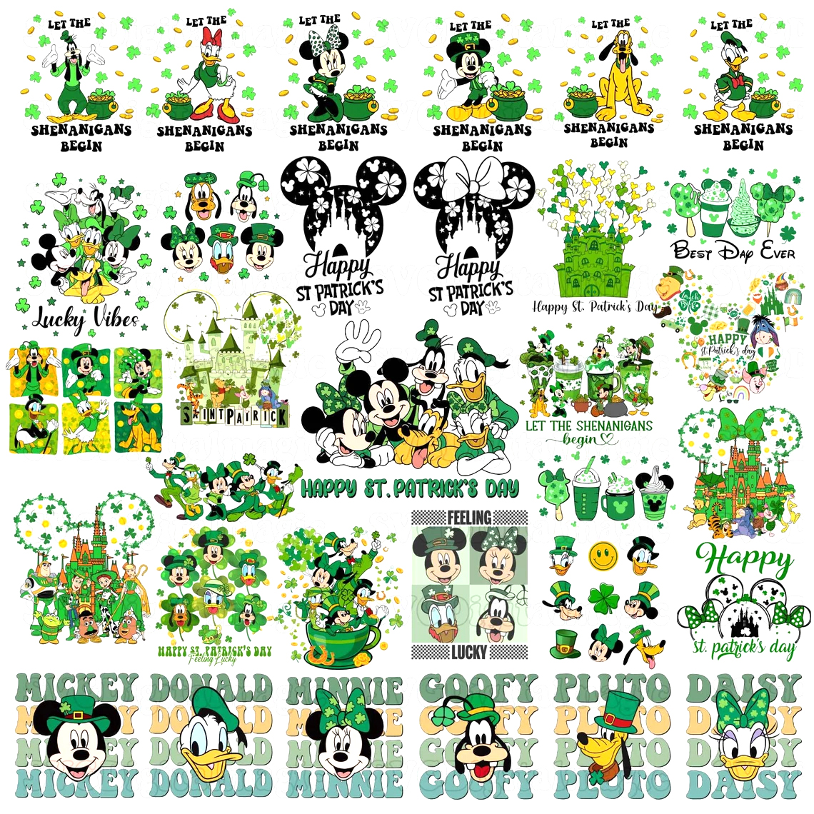 Bundle Mickey Happy St.Patrick's Day Png Disney Shamrock Png