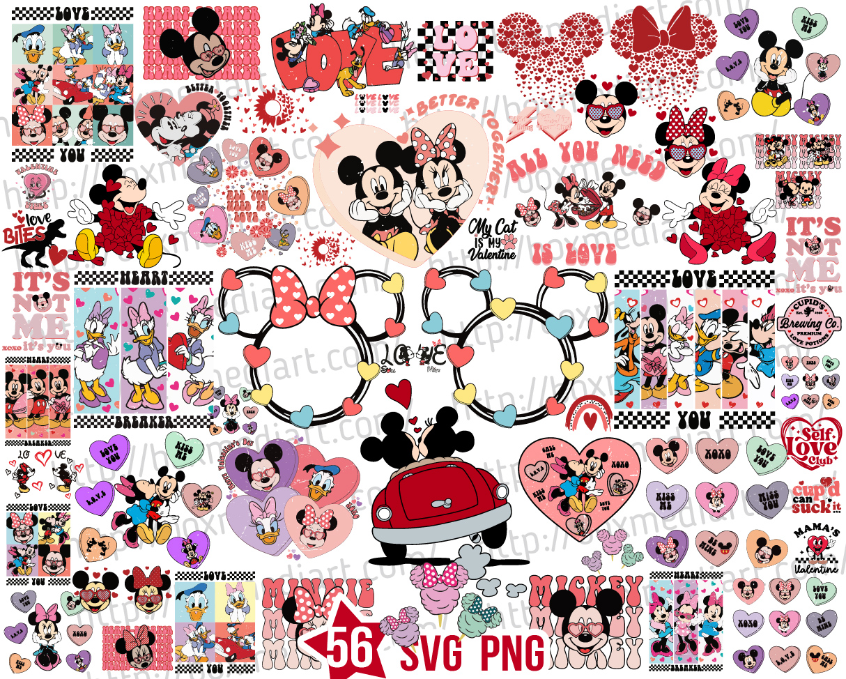 Disney Valentine's Day Svg Png Bundle, Mickey Valentine's Svg, Valentines Day Mickey svg Bundle