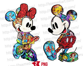 Mickey & Minnie Splash of color Png, Disney Cartoon Characters Png, Disney Watercolor Png, Disney Family Trip Png