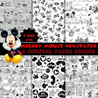 Disney Newspaper Png, Mickey Newspaper Png, digital Papers Png