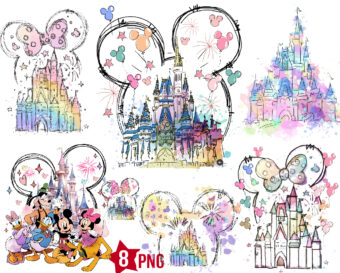 Bundle Disney Family Trip 2024 Watercolor Png, Castle Watercolor Png
