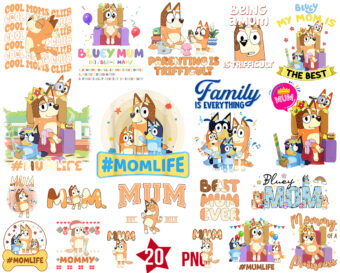Bluey Cool Moms Club Png Bundle, Bluey Family Png, Bluey Best Mum Ever Png