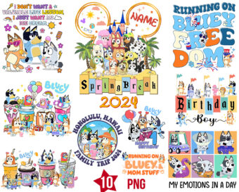 Bluey Family Png Bundle, Bluey Spring Break Png Birthday, Bluey Fathers Day Png