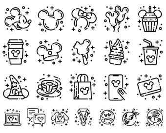 Mickey Drinks And Foods Line Art Icon Png Svg, Magic Kingdom Svg